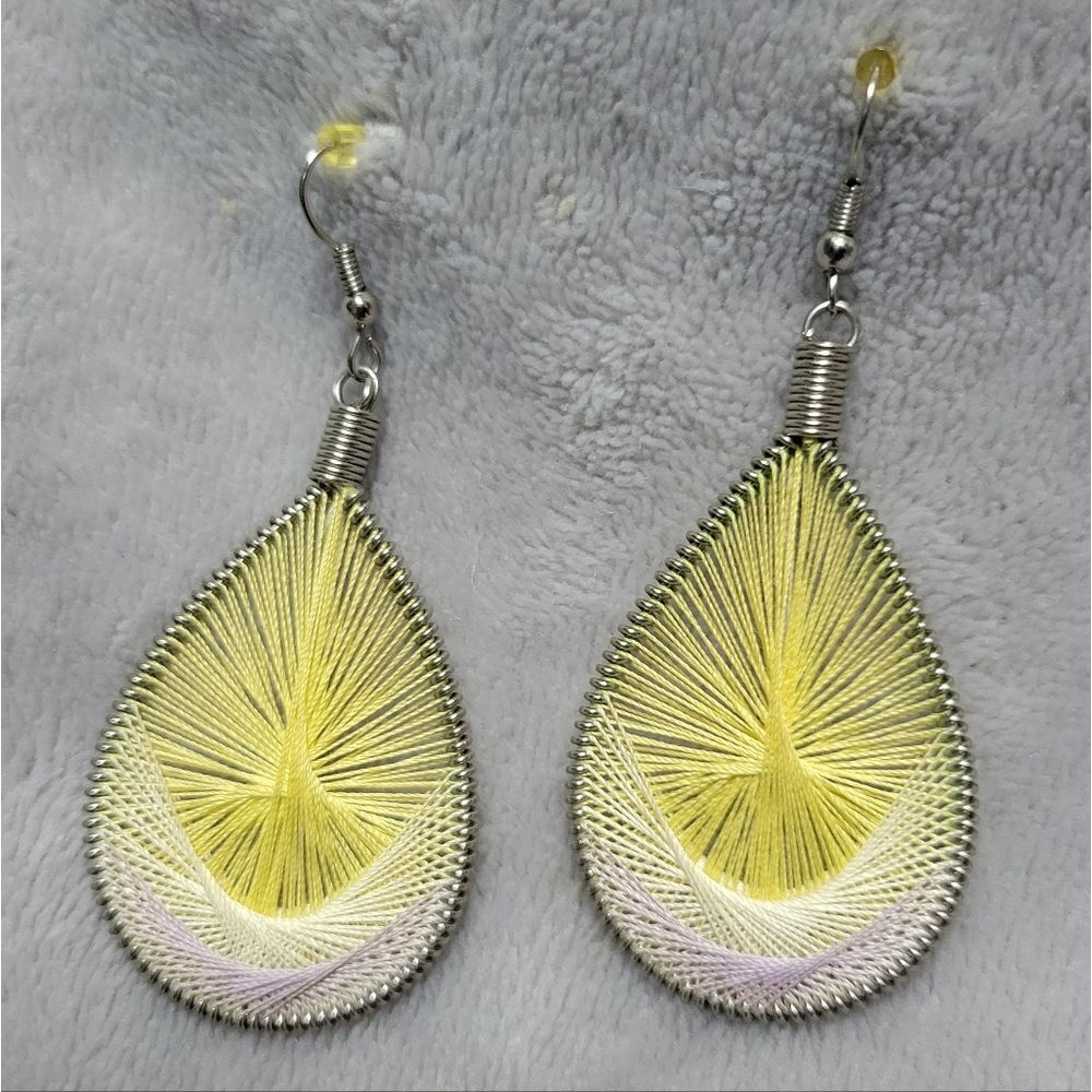 Yellow/lavendar string earrings